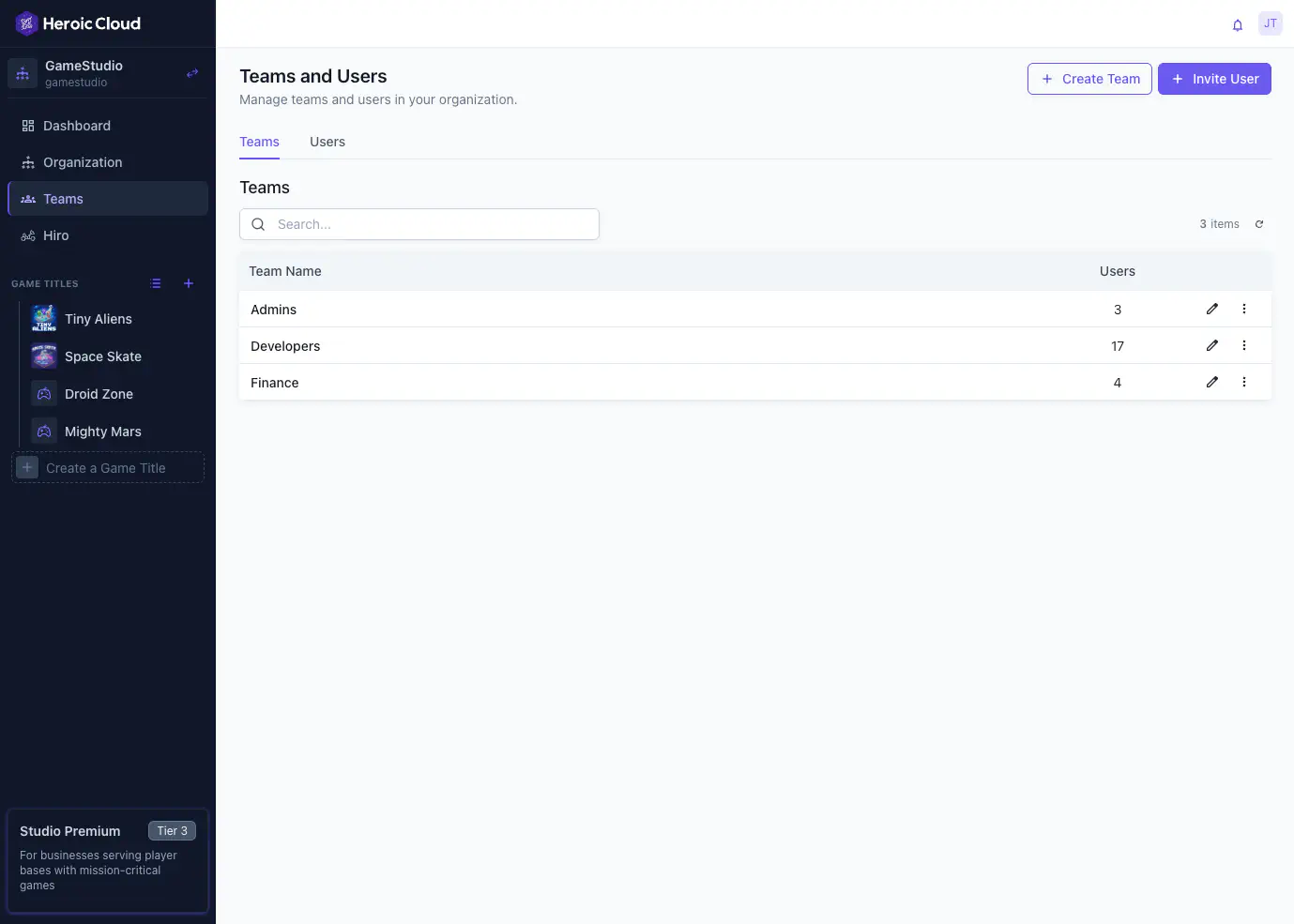 Teams management in Heroic Cloud 2.0