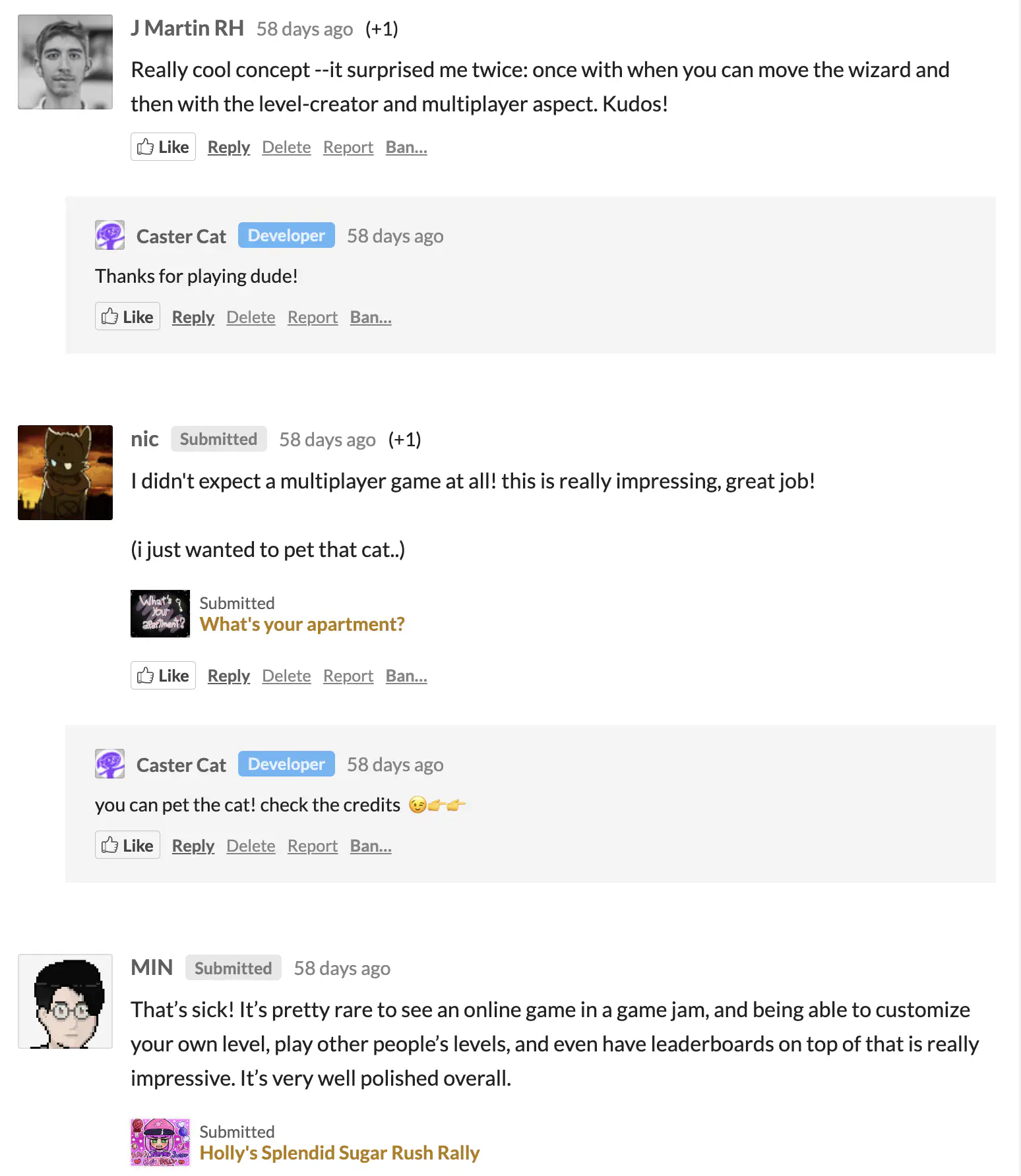 Player reviews for Pocketbound on Itch.io