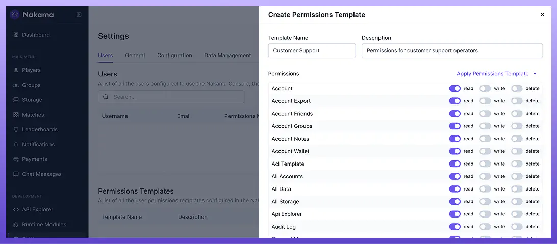 Fine-grained permissions in Nakama Console