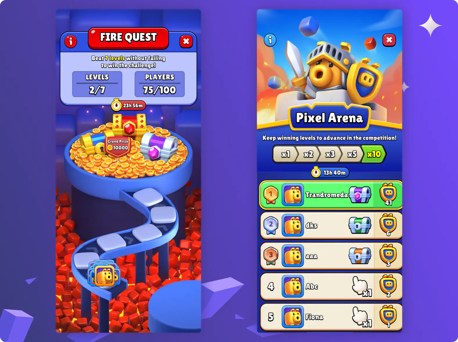 Pixel Arena and Fire Quest events