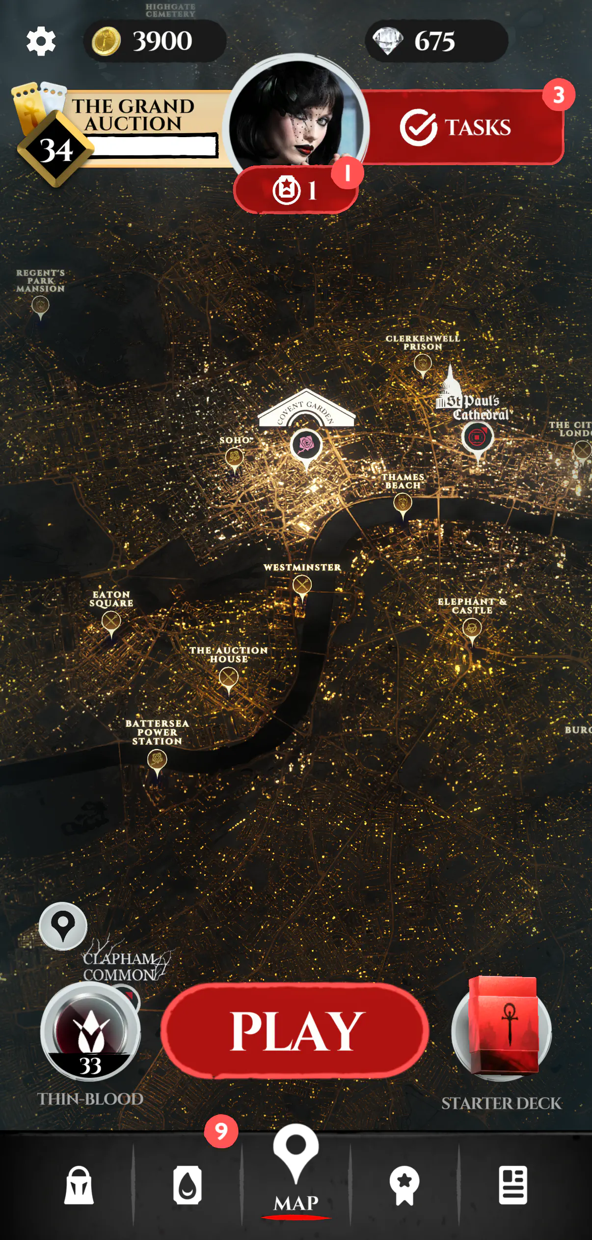 The in-game world map of Clans of London