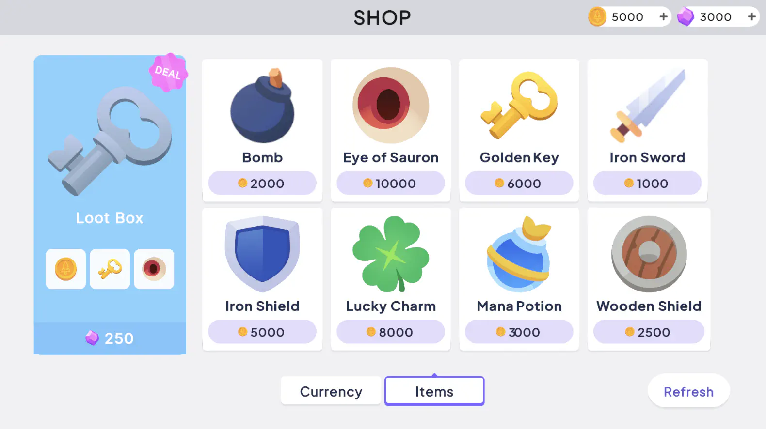 The Hiro Store showing weapons and items at their full base prices