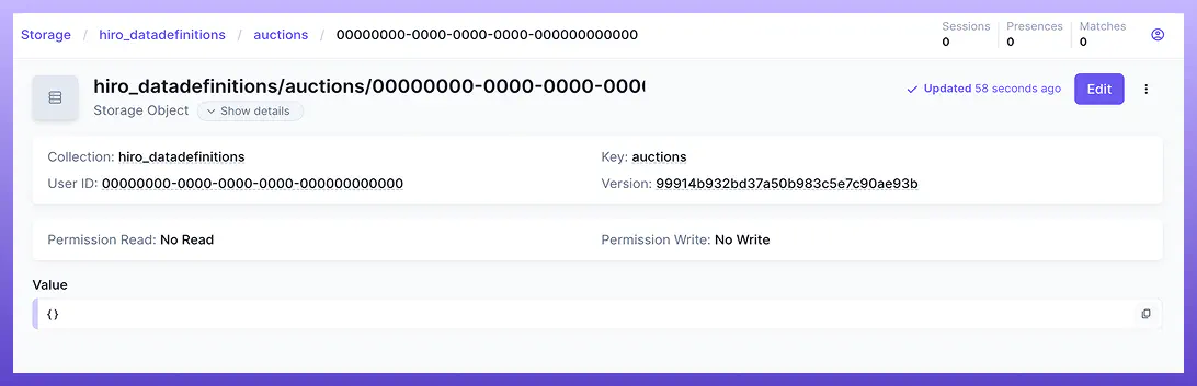 Hiro data definition storage collections in Nakama Console