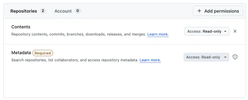 GitHub fine-grained token permissions