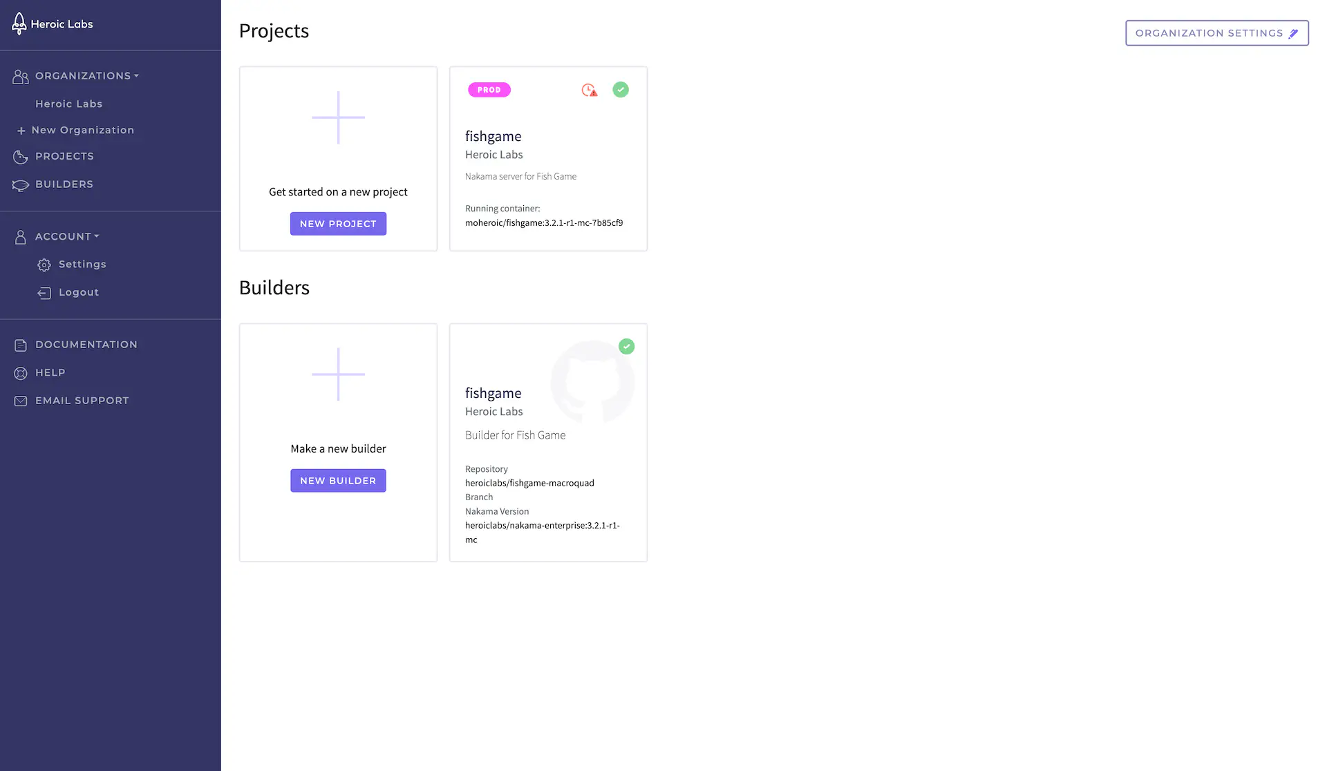 Organizations dashboard