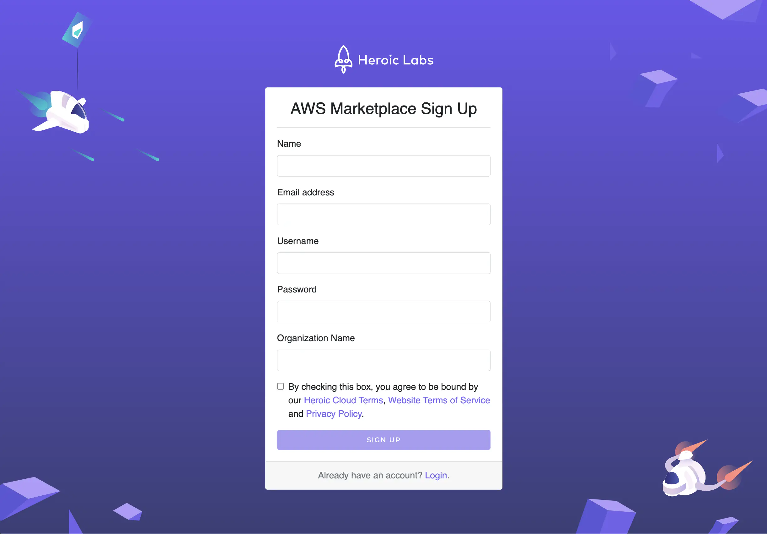 Heroic Cloud: AWS Marketplace sign up