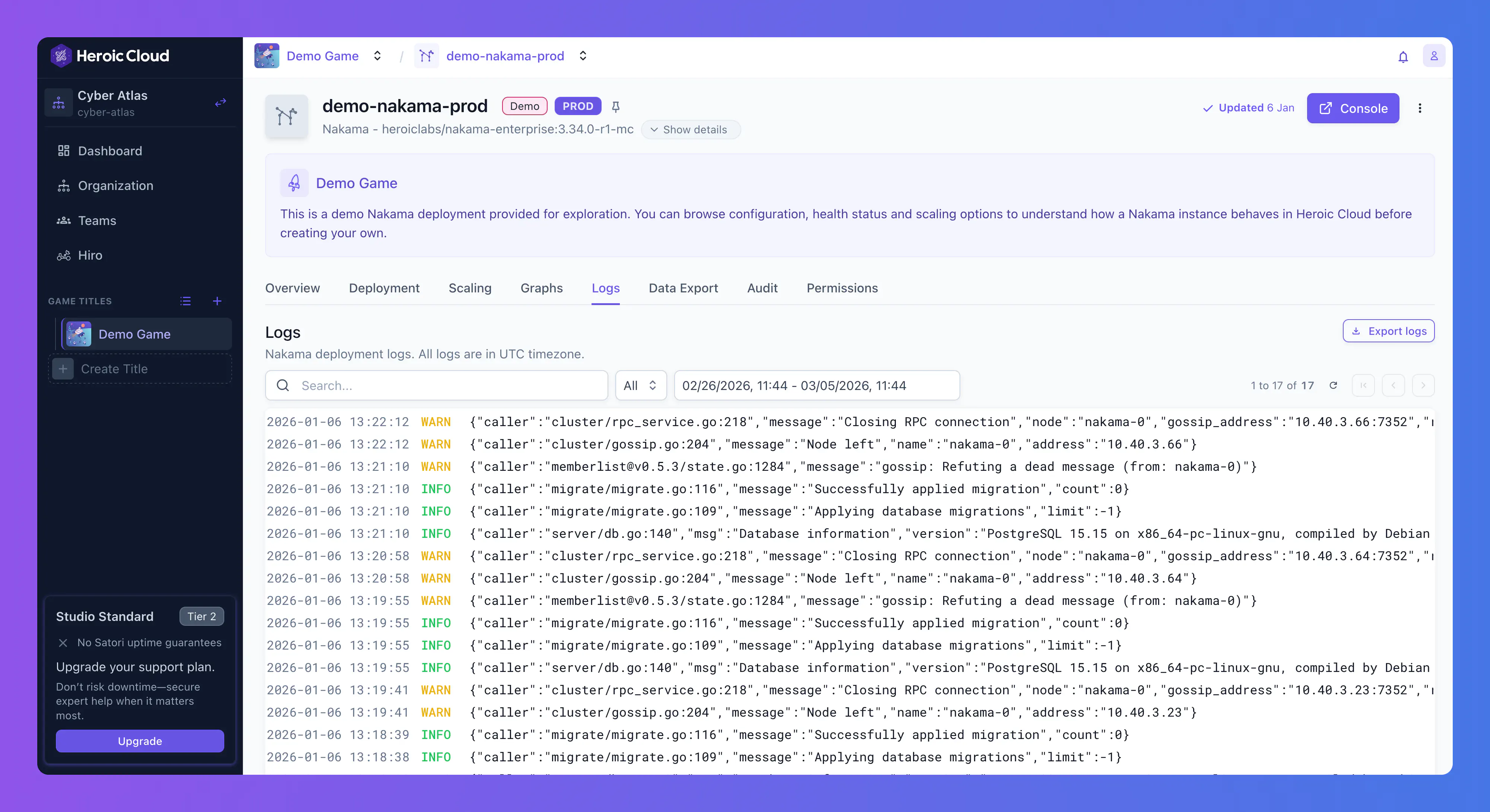 Nakama Deployment Logs