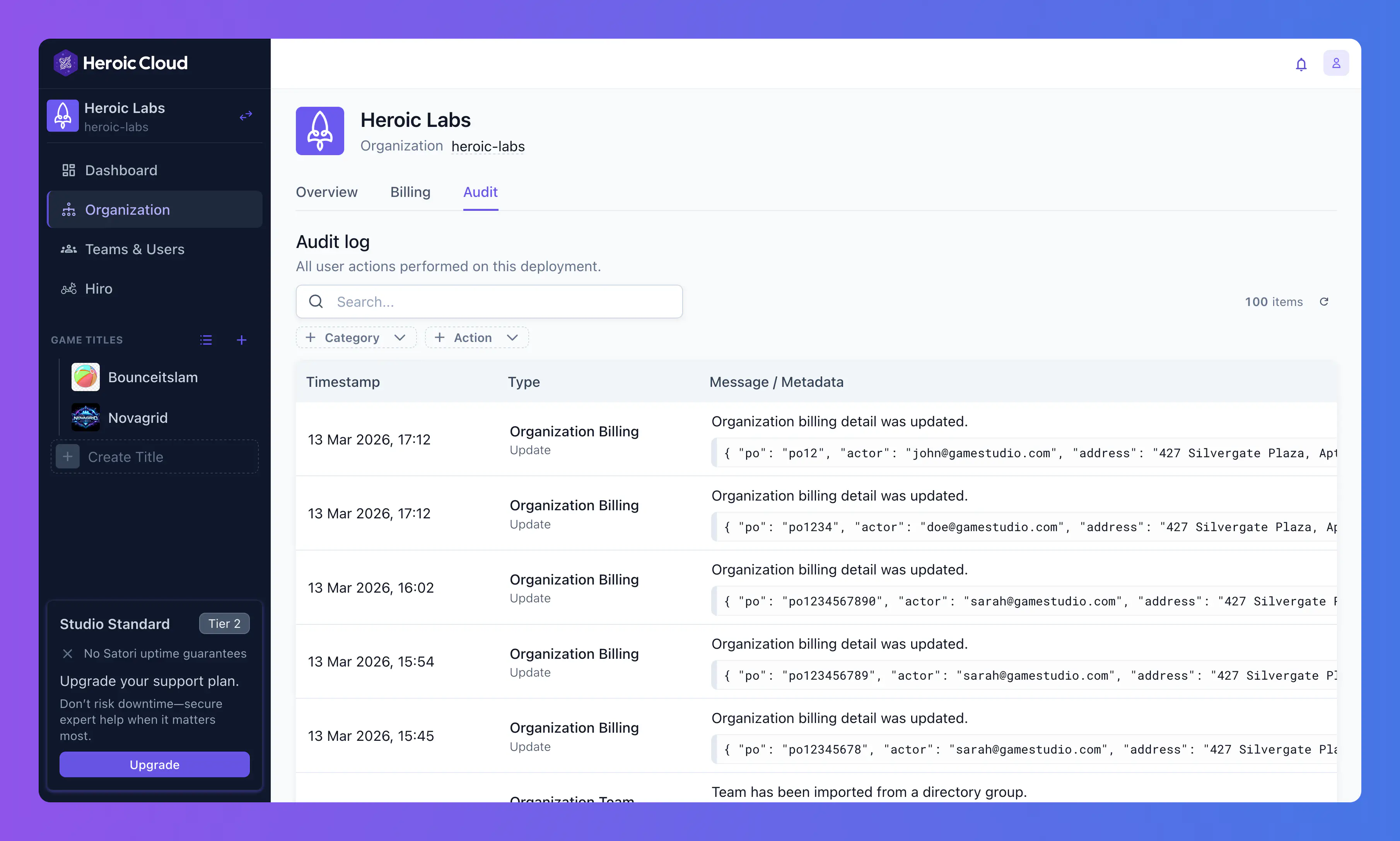 Organization level audit log