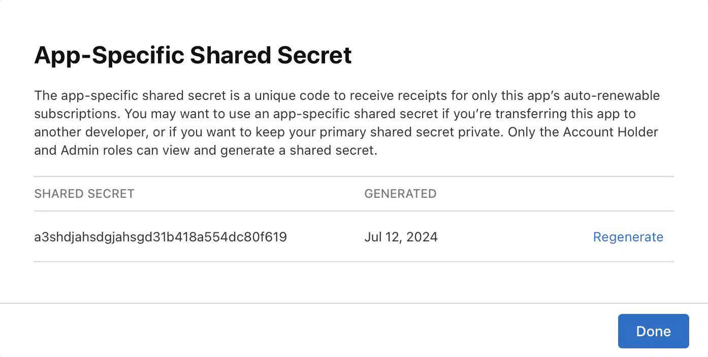 New Apple App Store Connect Shared Secret
