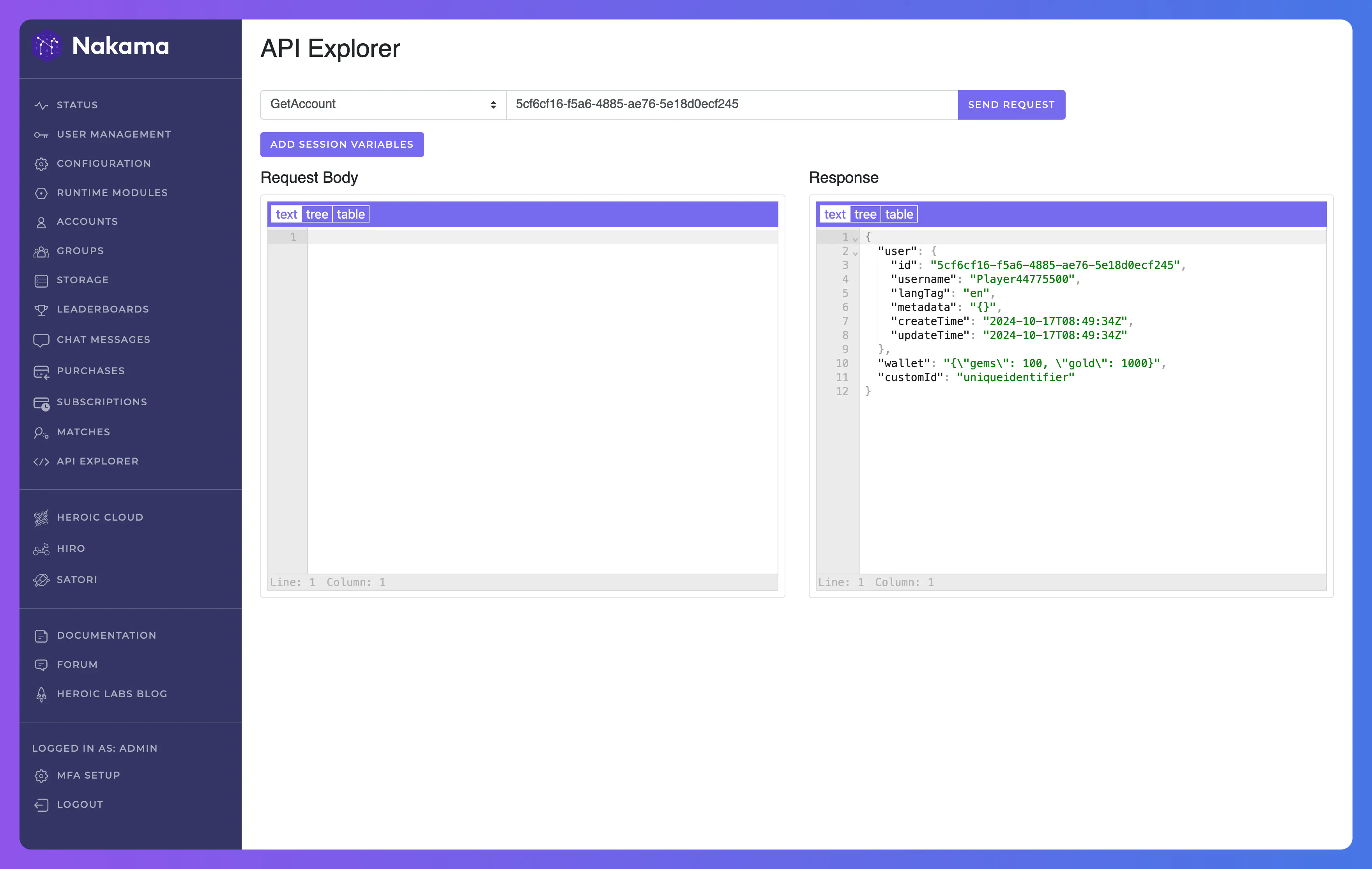 Console API Explorer Page