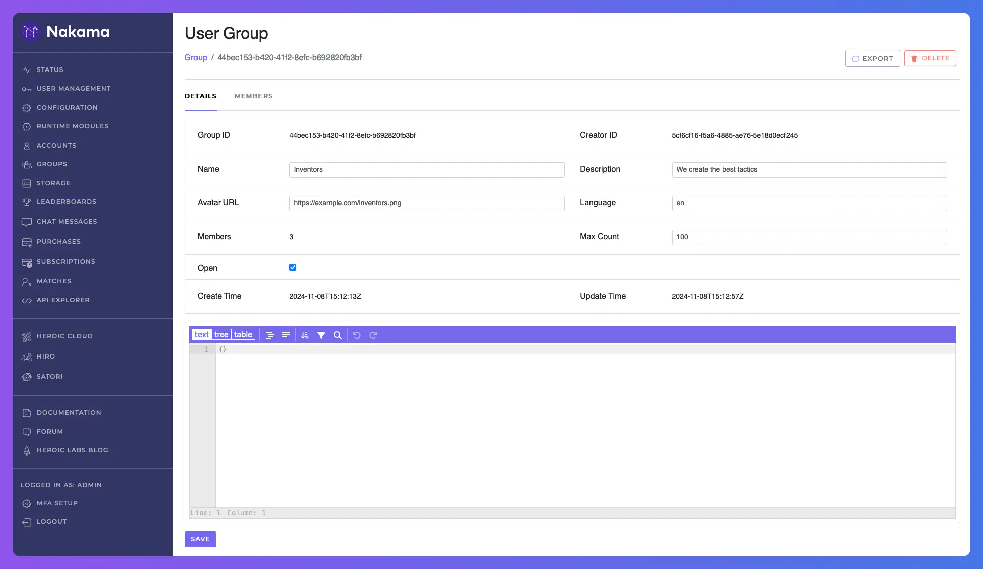 Console Groups Details Page