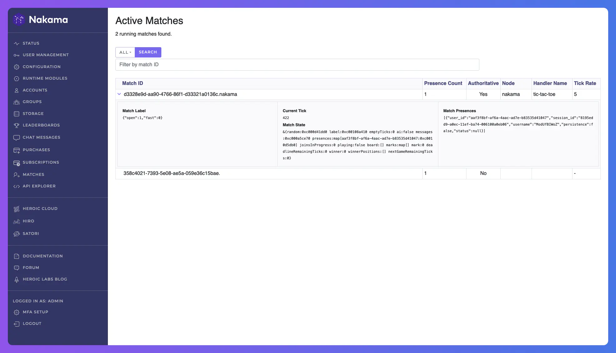 Console Match Details Page