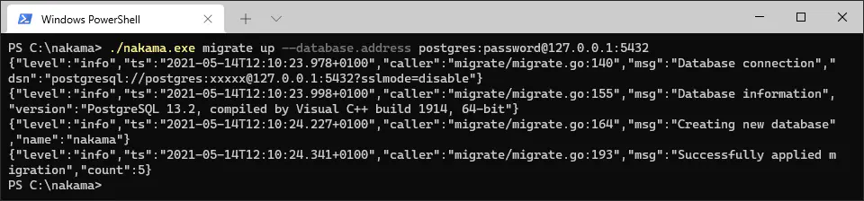 Nakama migrations for PostgreSQL