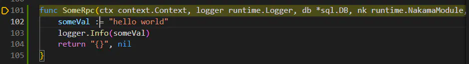 The RPC breakpoint being hit in VS Code