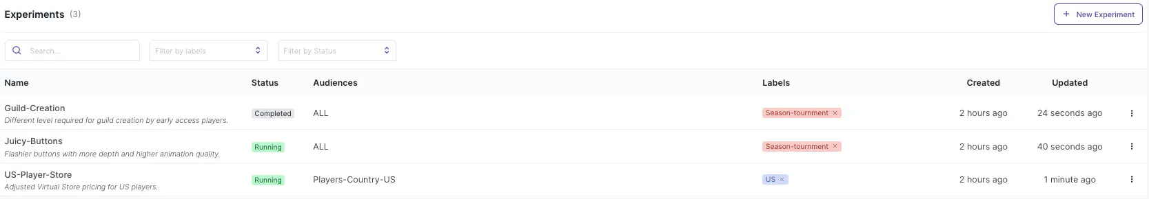 Category Labels applied to an experiment in the Satori console
