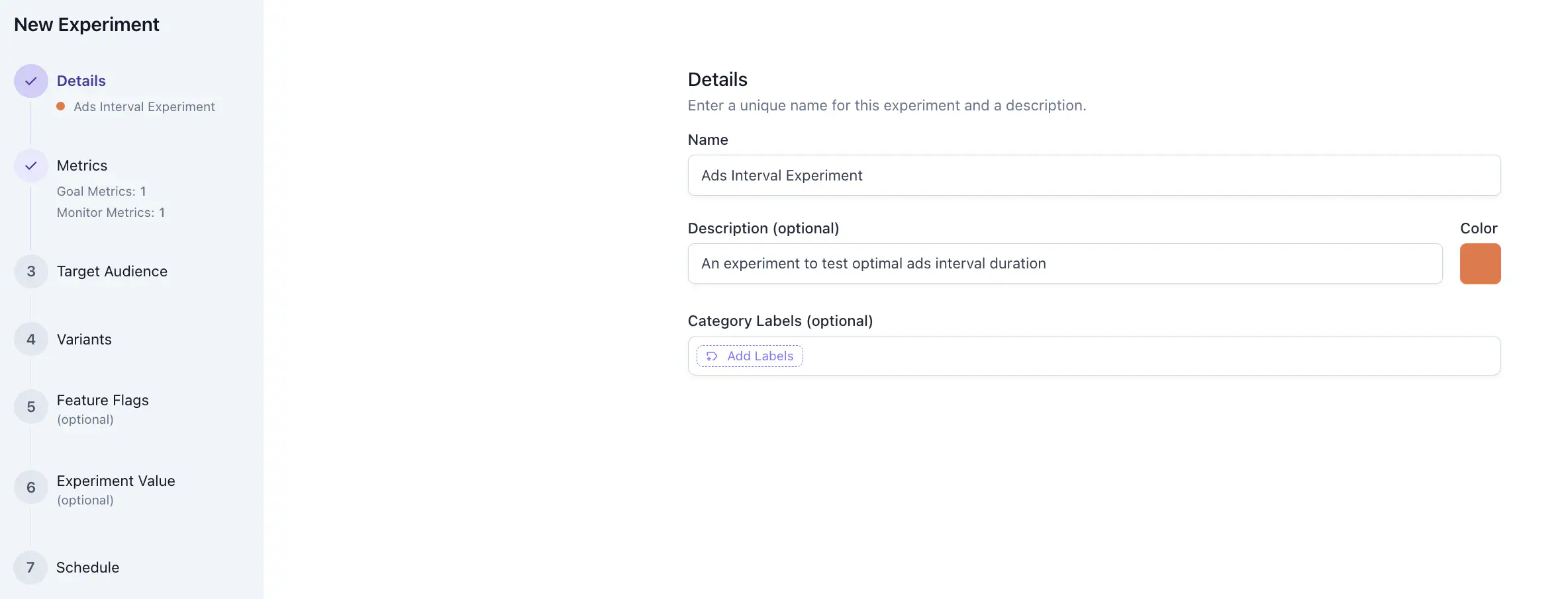 Experiment create wizard — variants