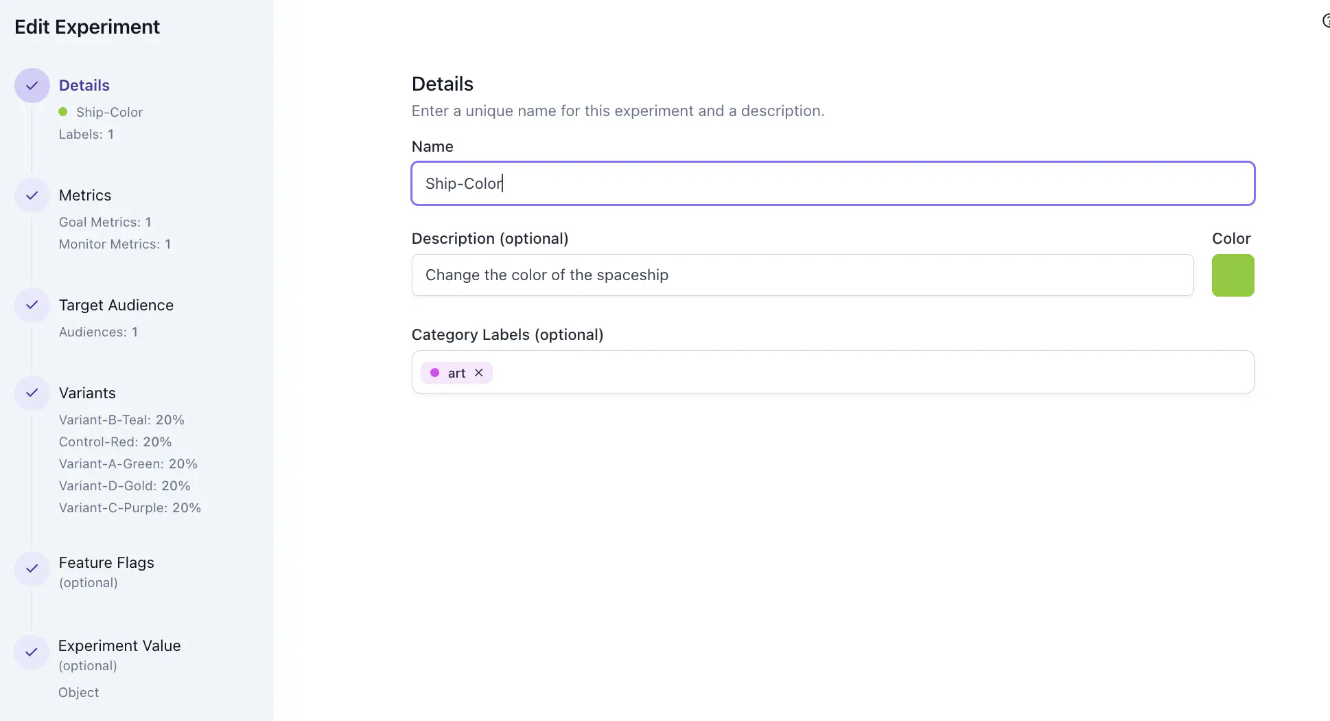 Edit experiment template wizard