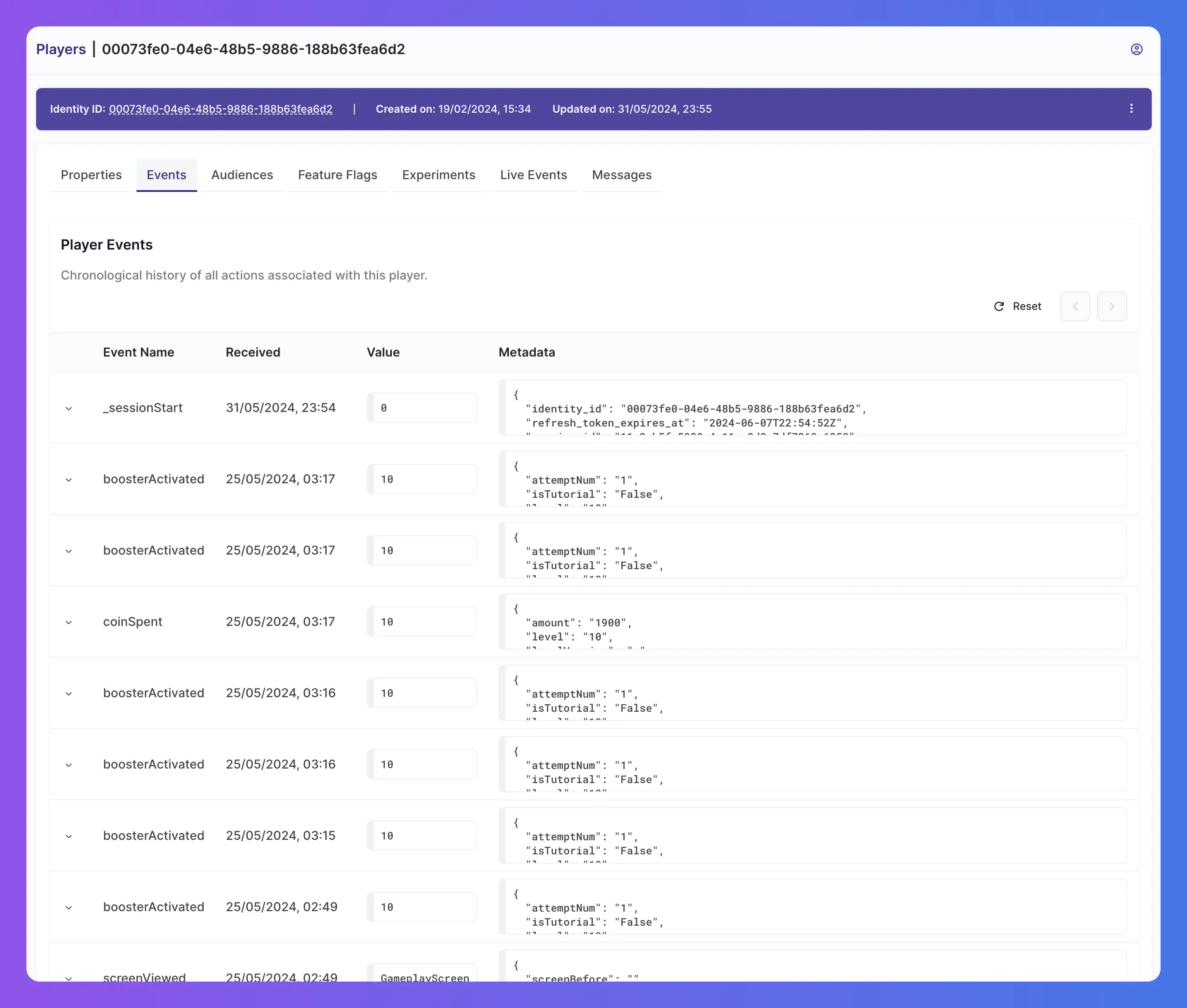 Identity Events stream