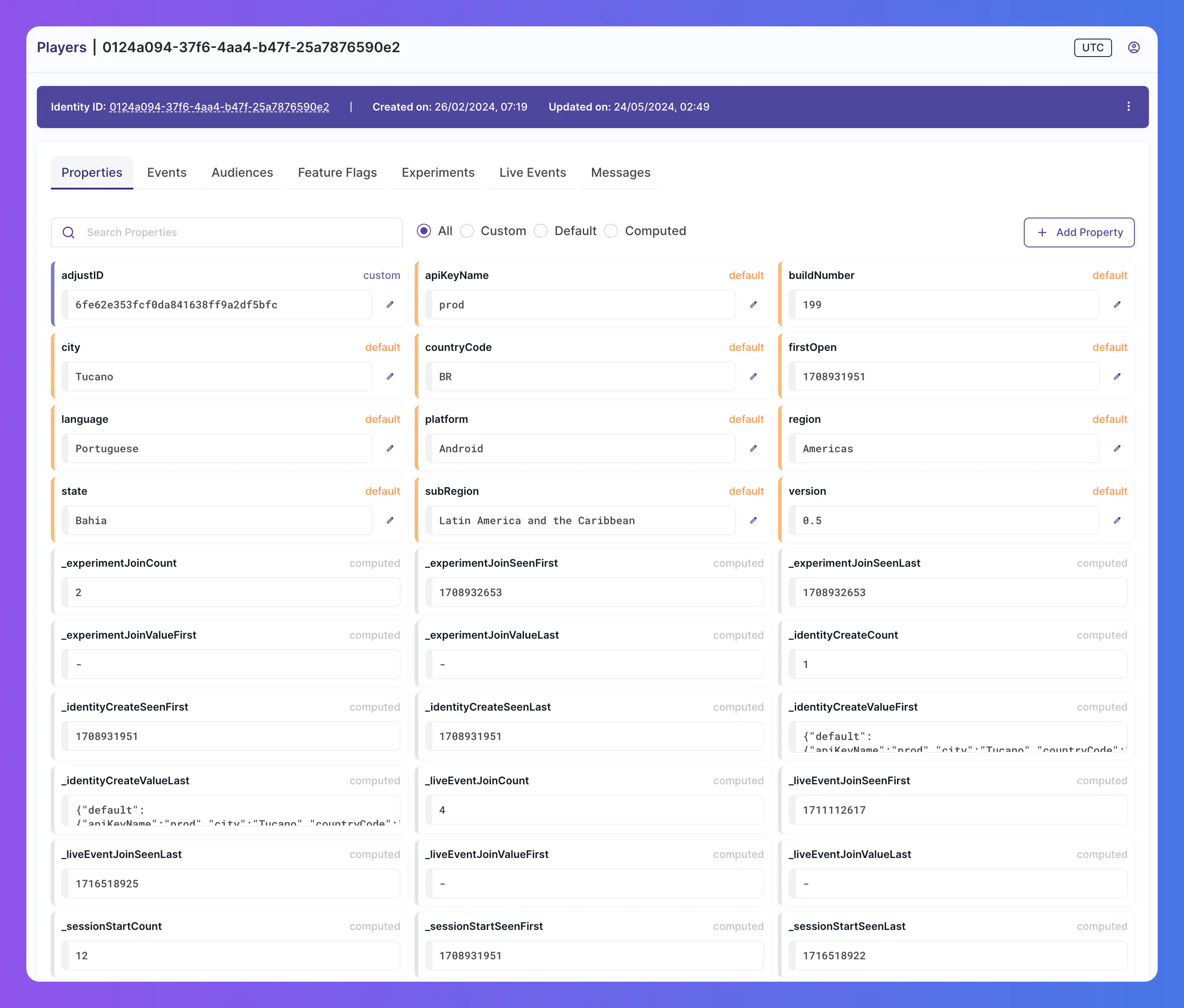 Identity Properties tab