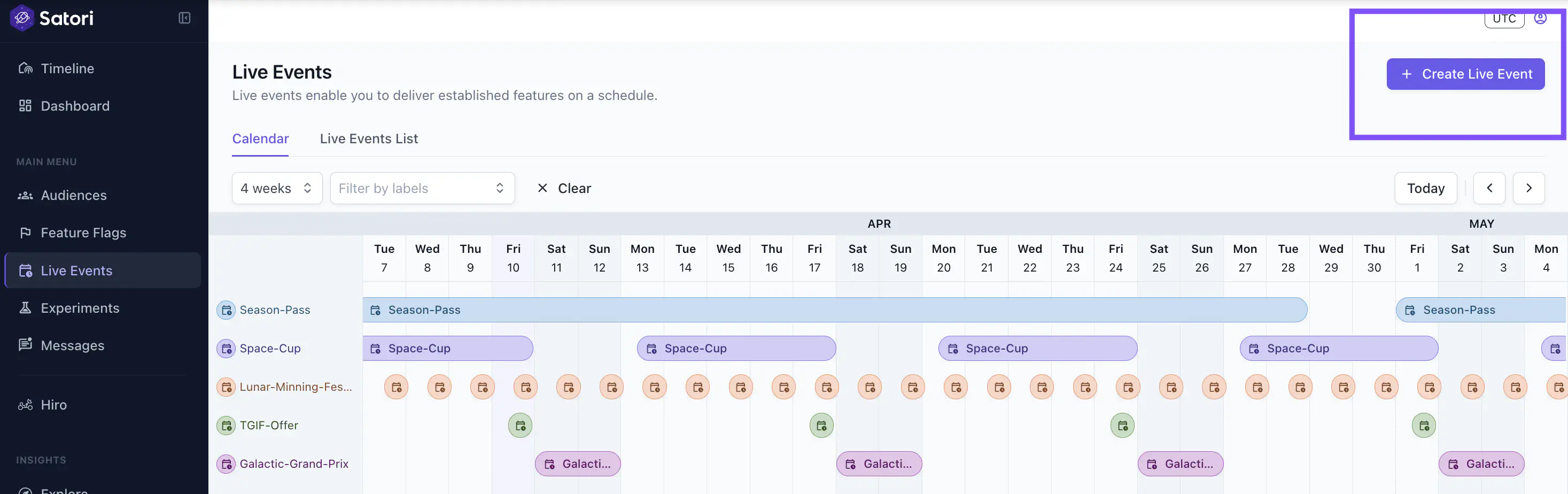Create Live Event panel