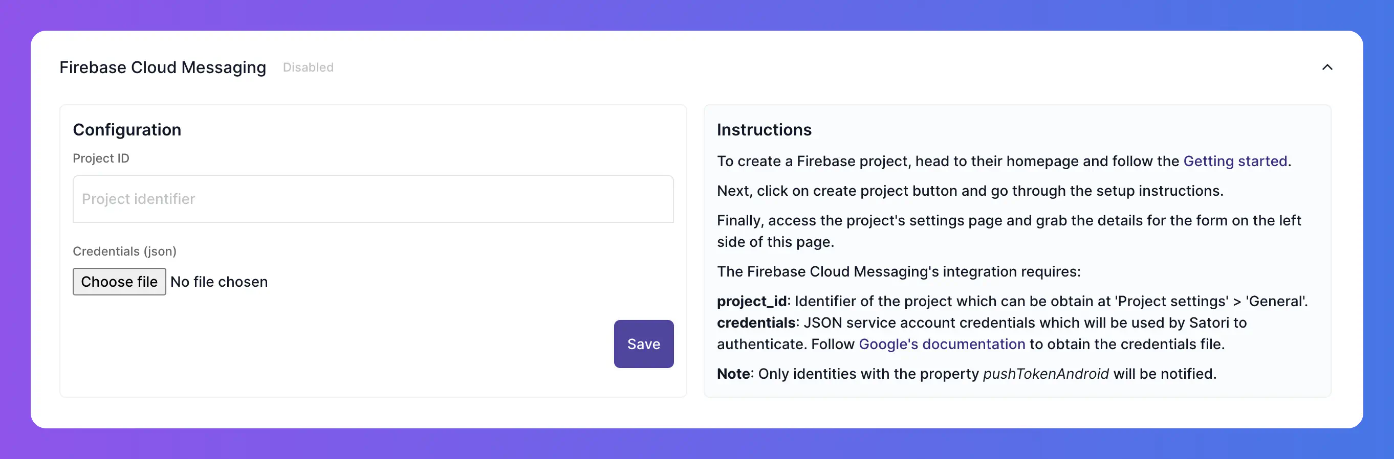 Firebase Cloud Messaging tab