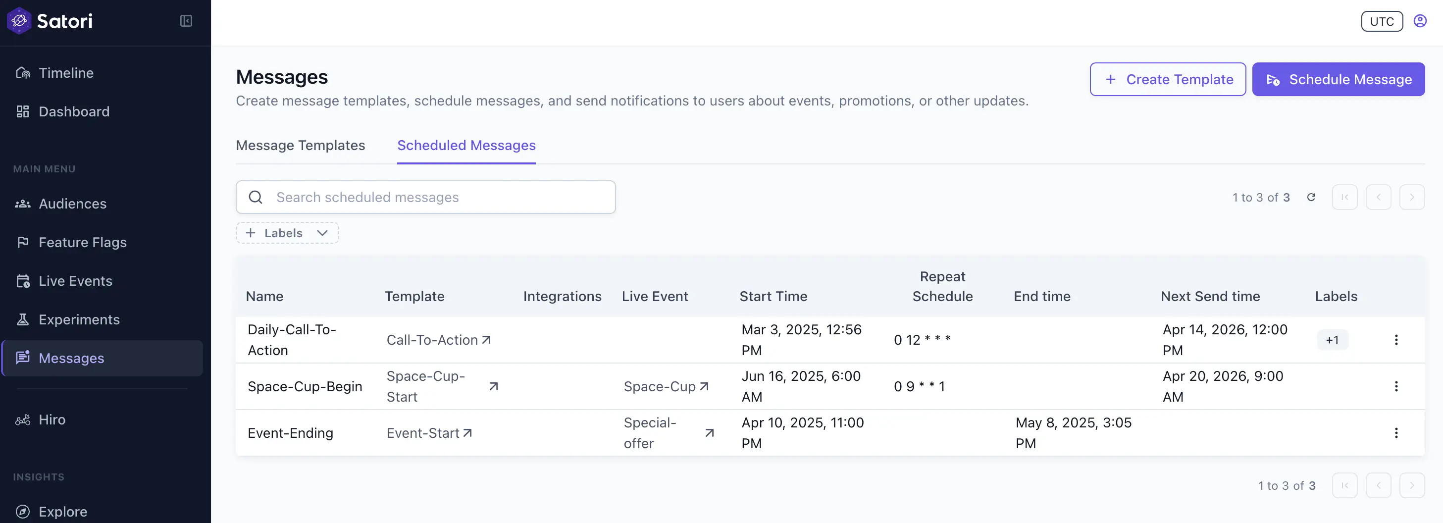 Messages screen showing the Schedule Message button