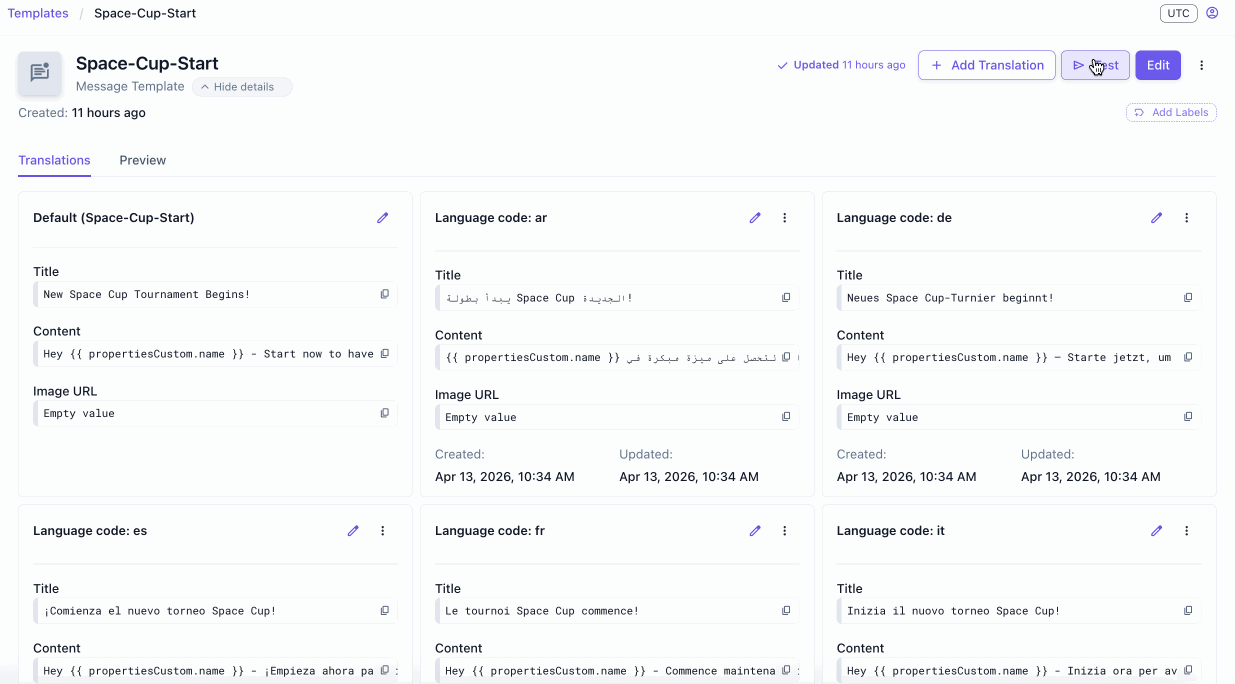 Testing a message template