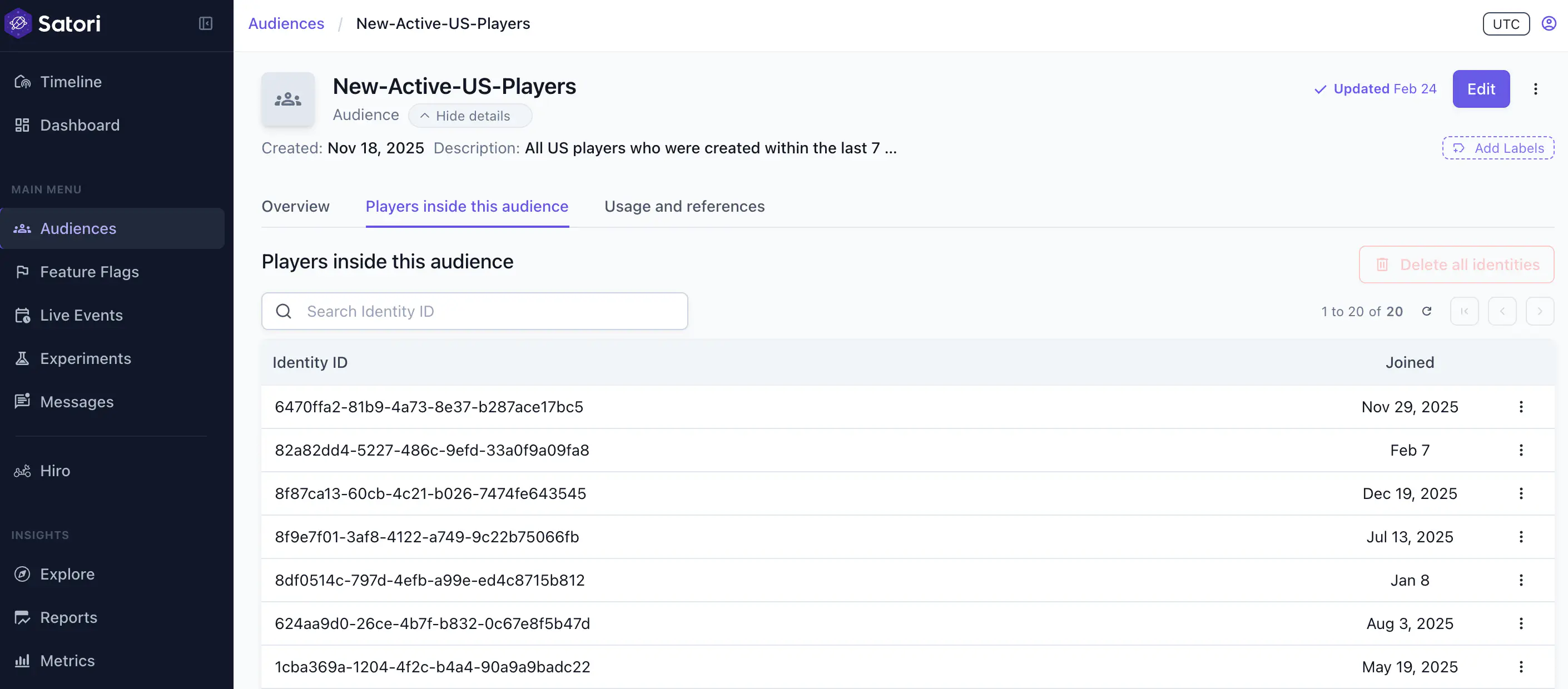 List of players inside the audience