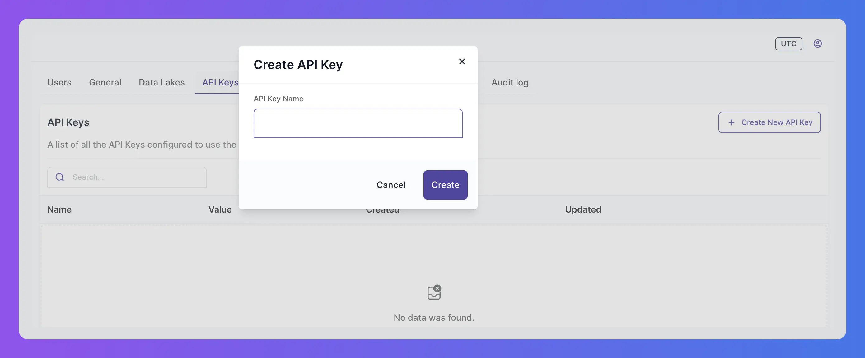 Create a new API key