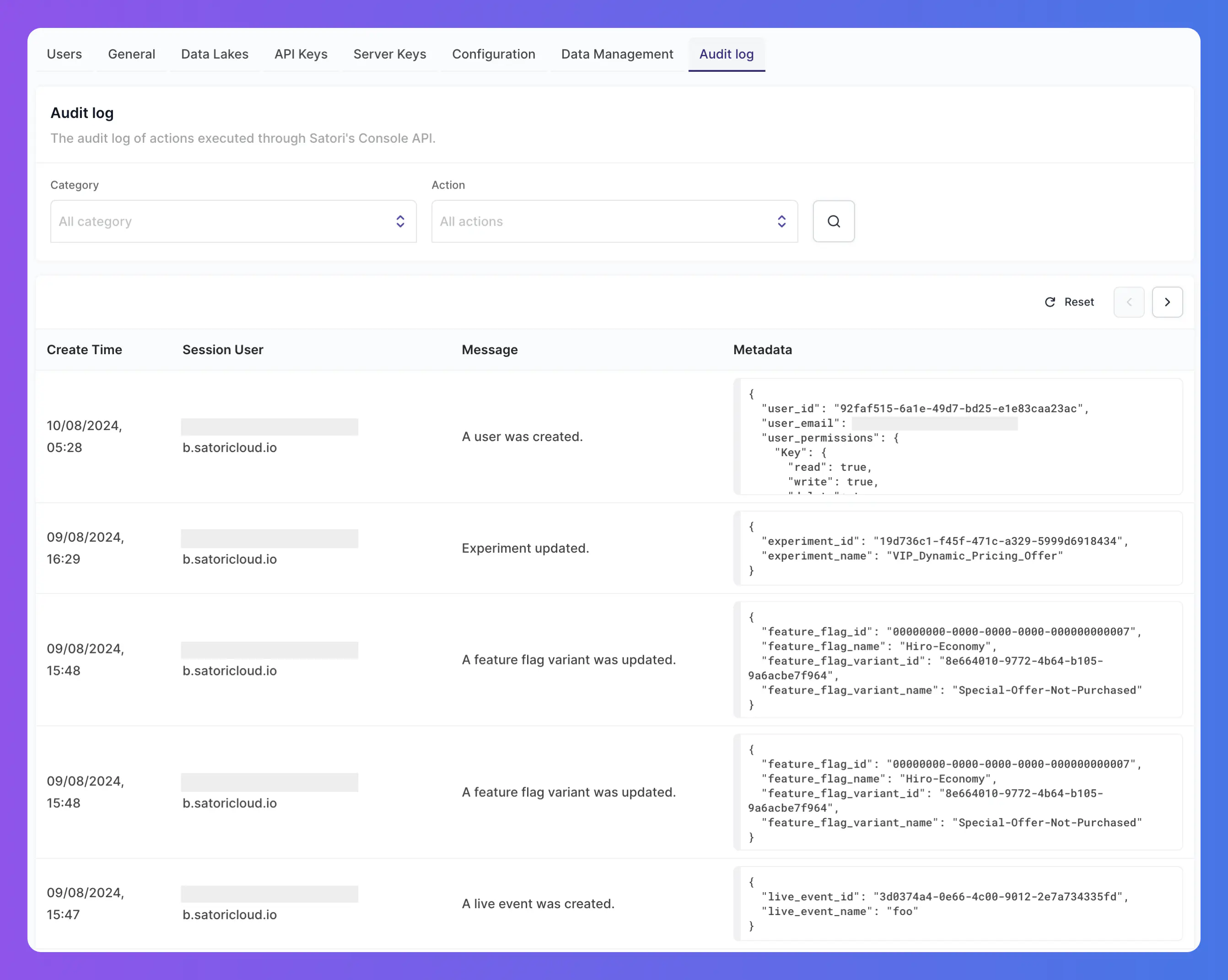 Audit Log tab