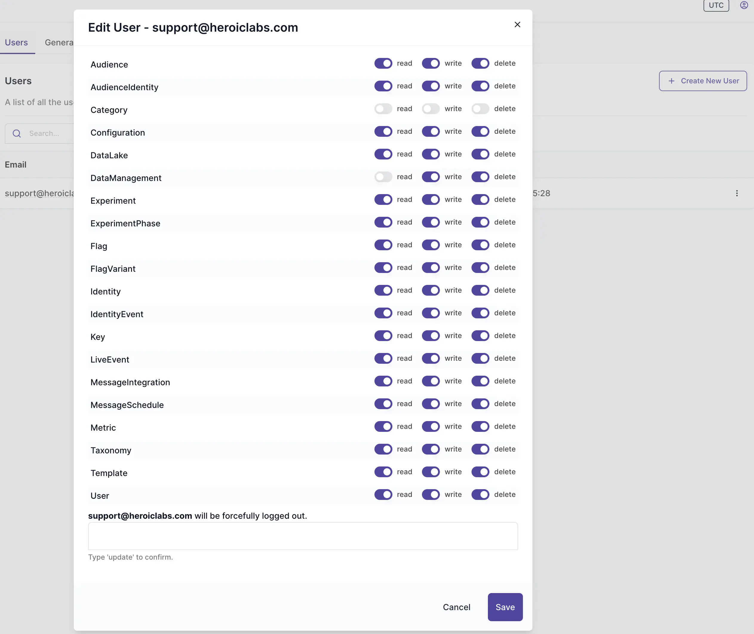 Editing user permissions
