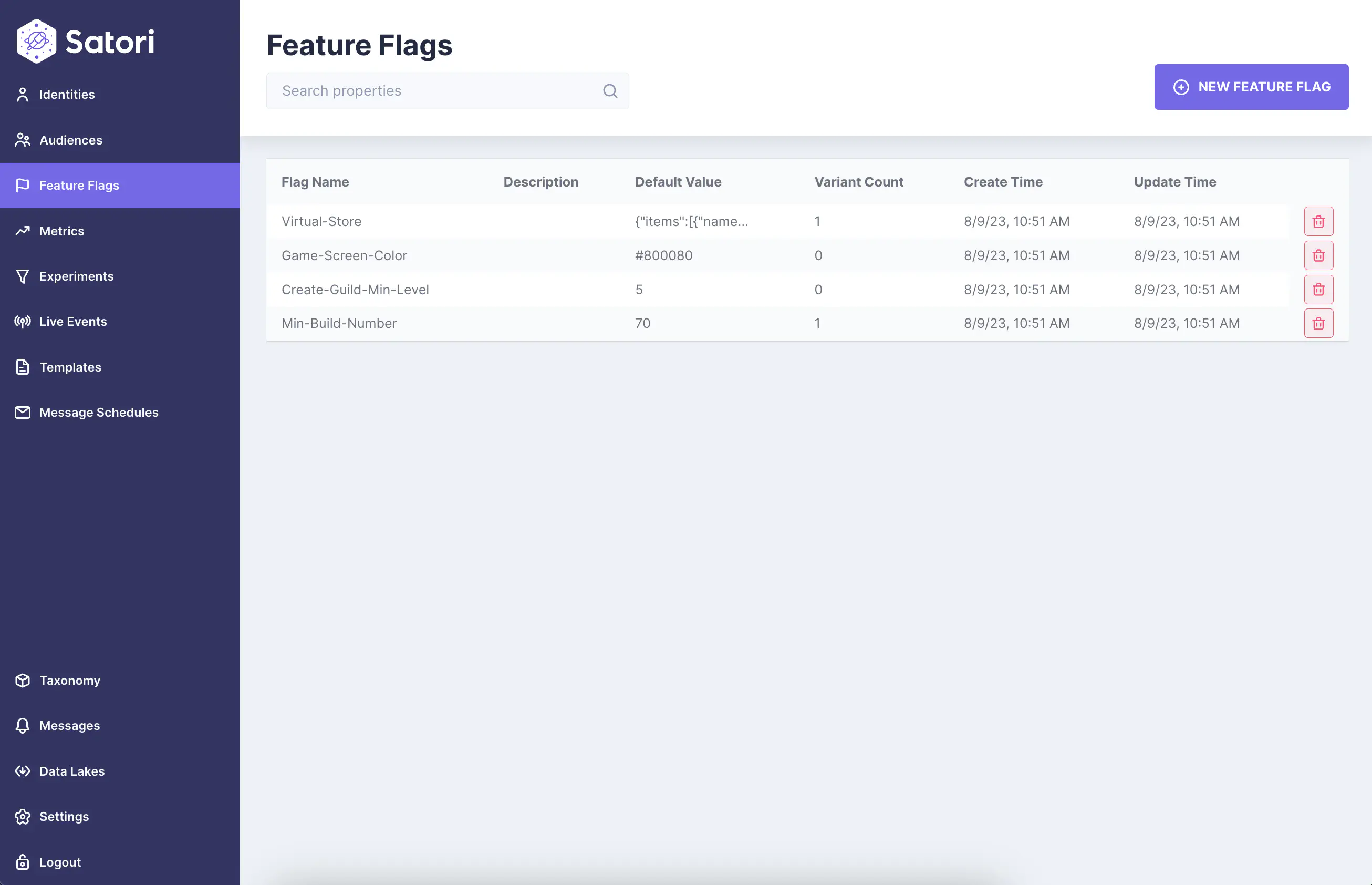 Feature Flags page