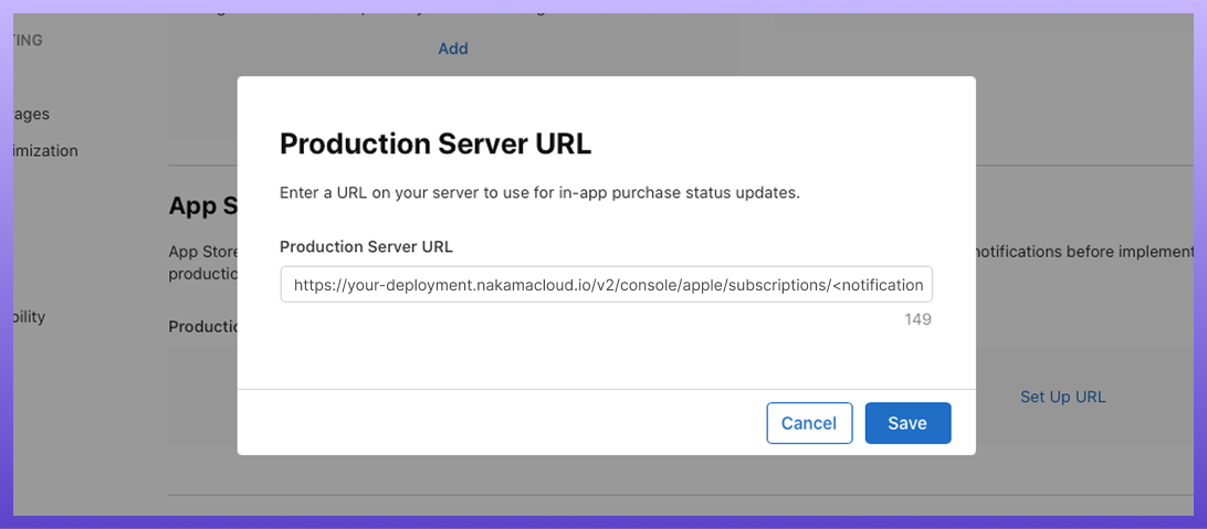 App Store Connect Production Server URL