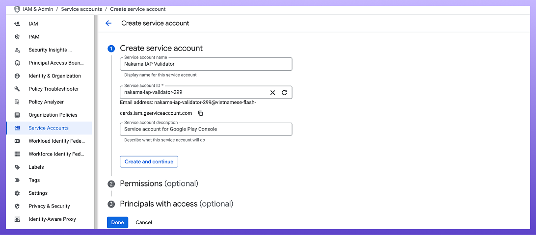 Create Service Account