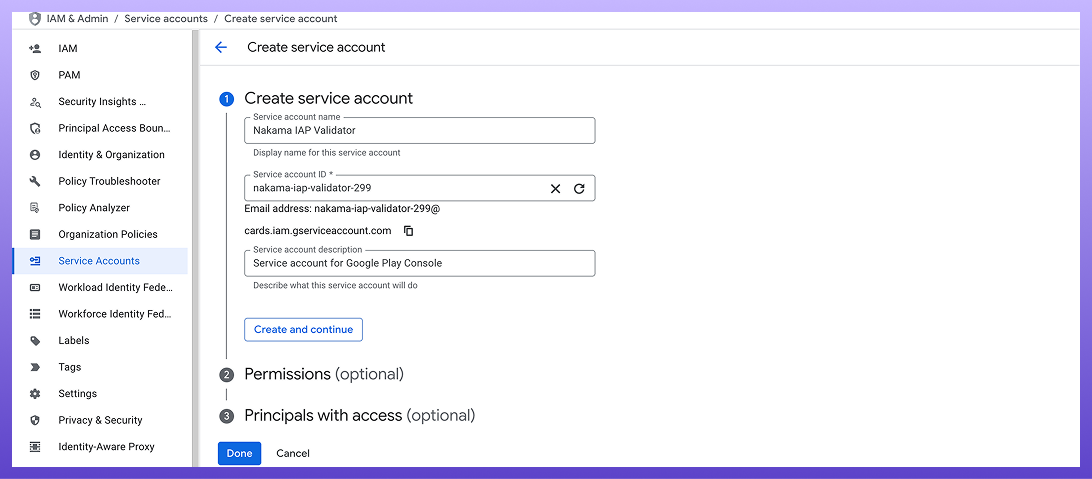 Create Service Account
