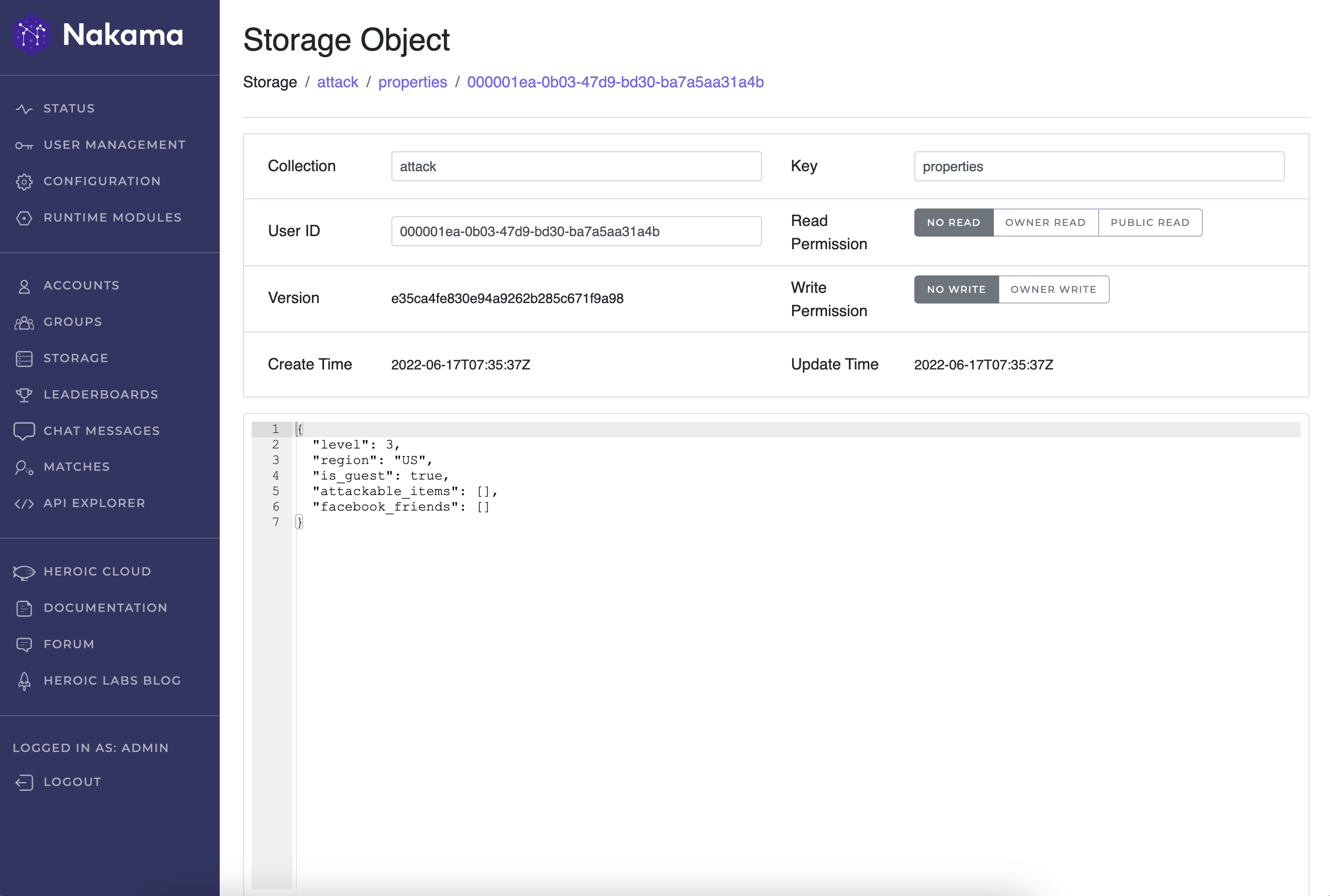 Console Storage Object Page