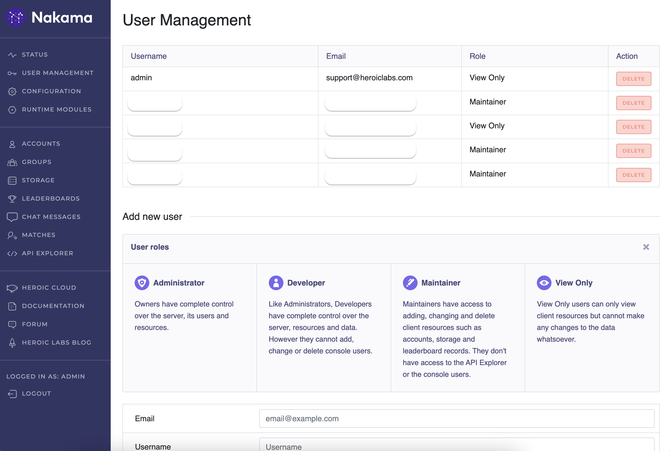 Console User Management Page