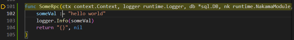 The RPC breakpoint being hit in VS Code