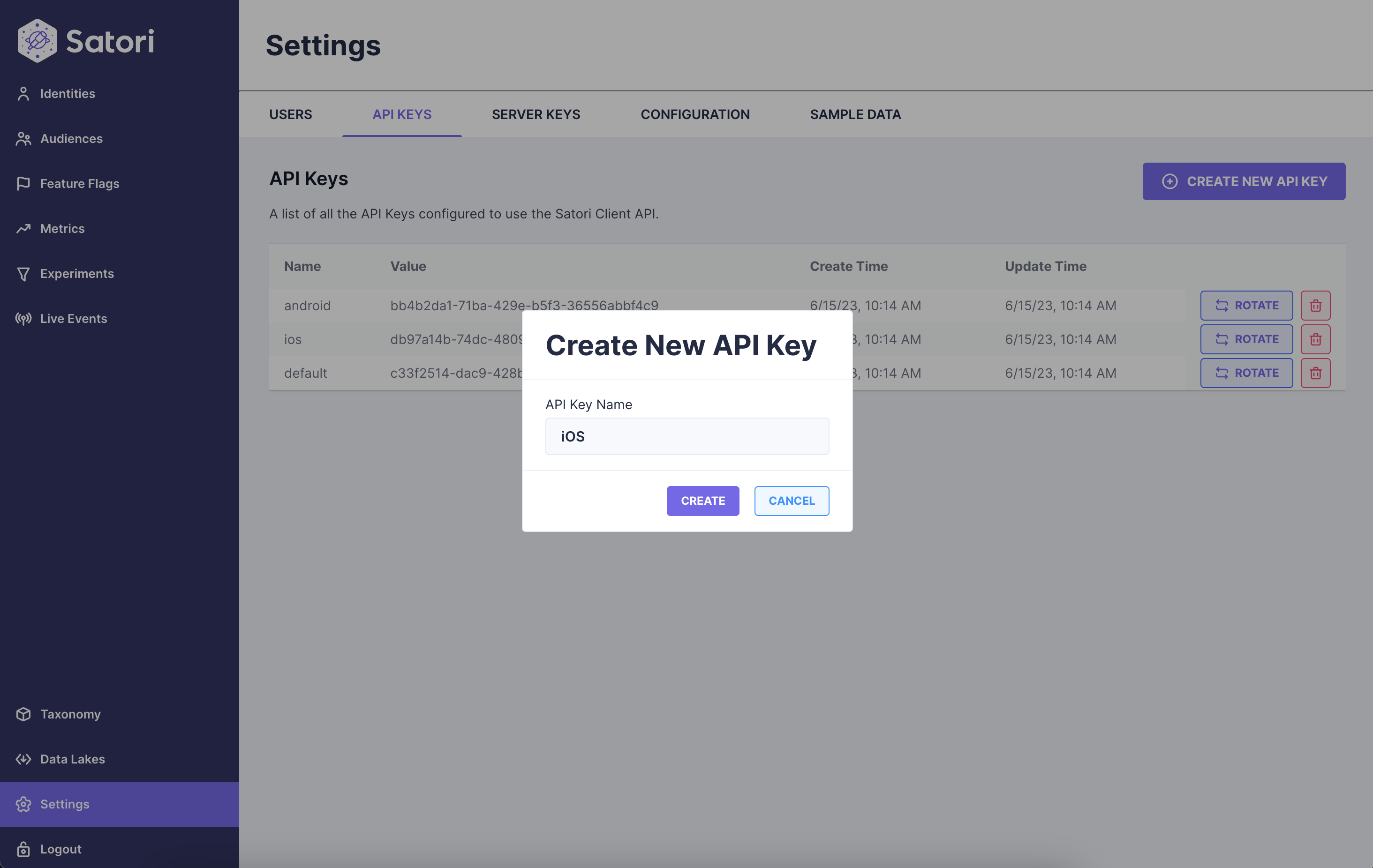 Create a new API key