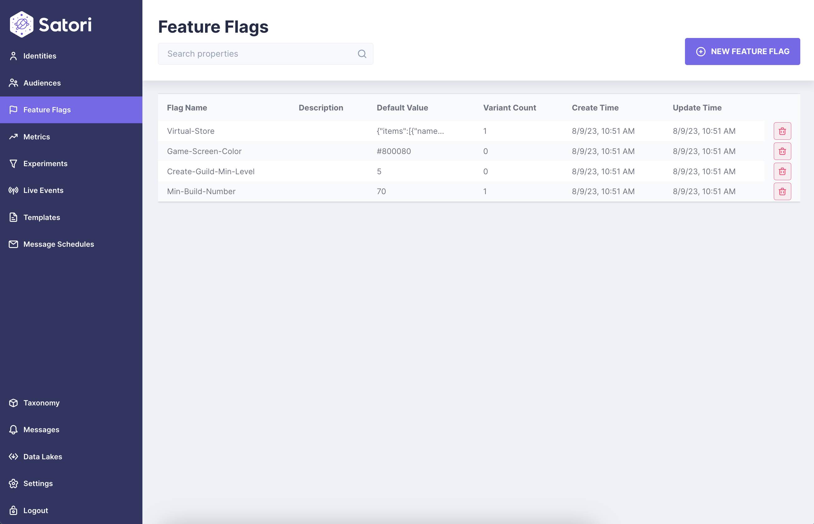 Feature Flags page