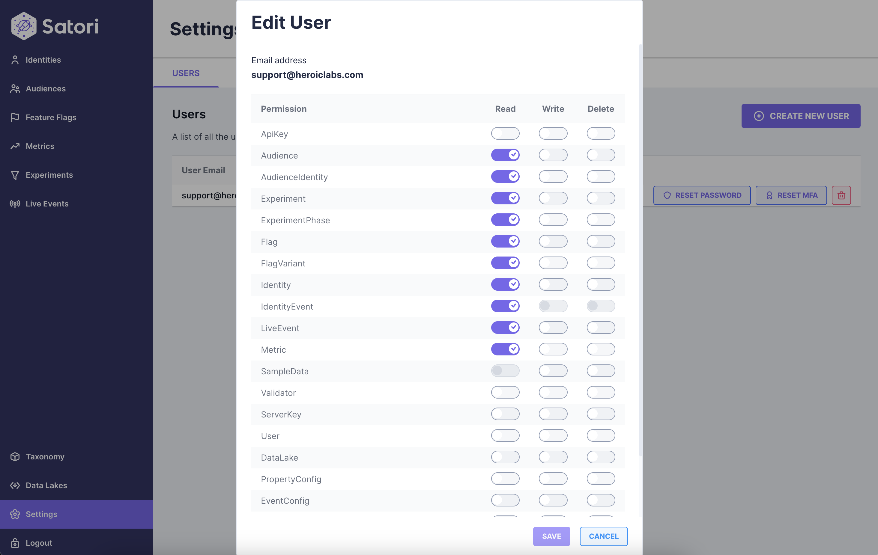 Editing user permissions