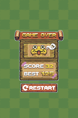 Croaky Road game over screen and new score