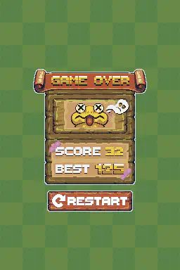 Croaky Road game over screen and new score