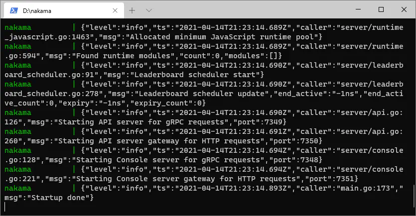 Nakama running in Docker using Docker Compose