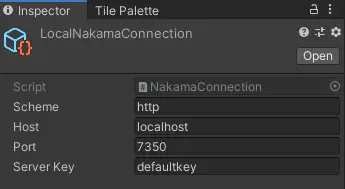 Setting properties on the Nakama Connection asset